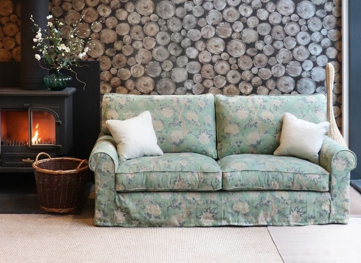 3 Upperton 2.5 Seater Loose Cover Sofa in Floral Linen Even So Verde